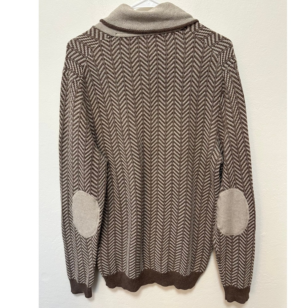 Tasse Elba Mens Sweater Cotton Herringbone Elbow Patch Brown Beige, Medium - Picture 5 of 6